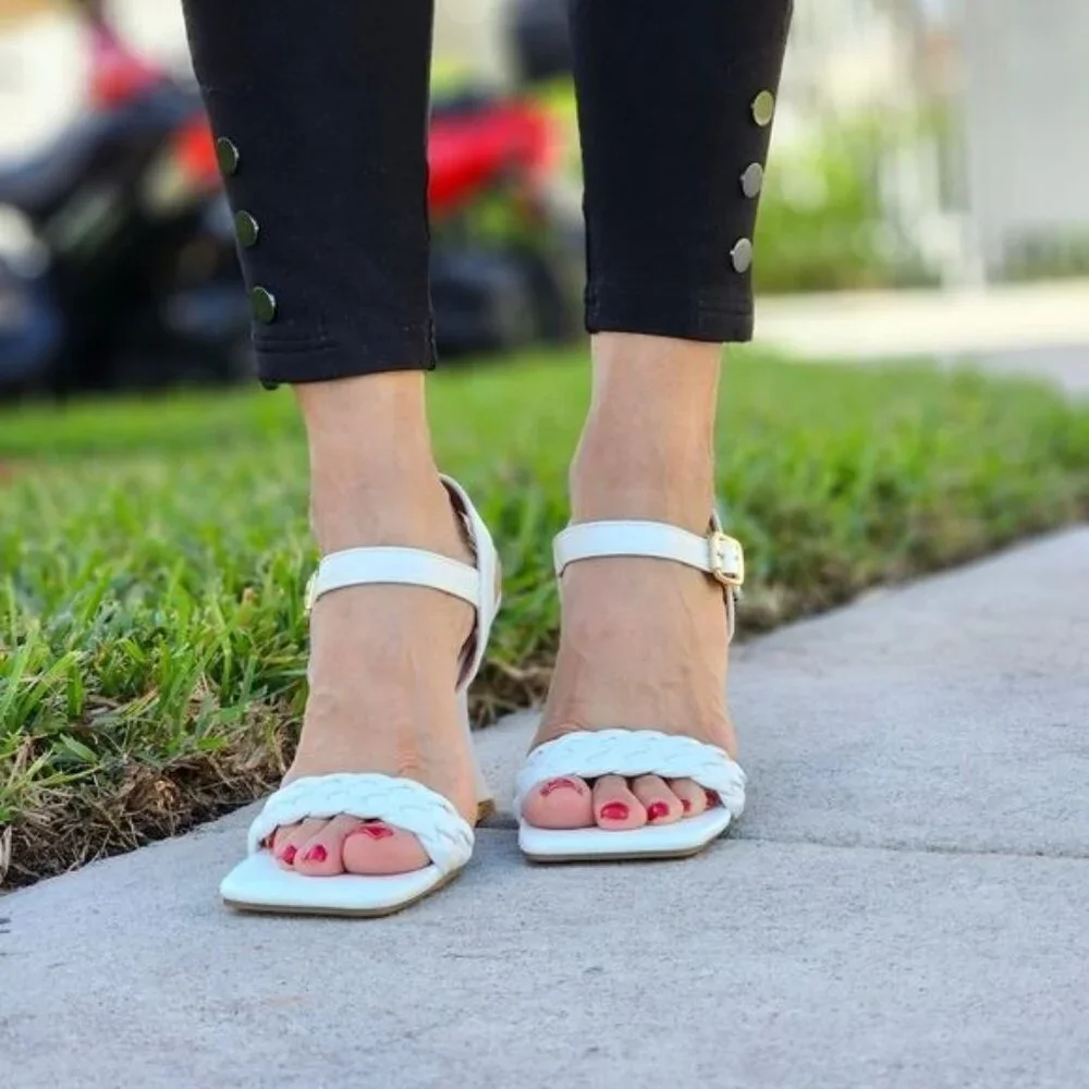 Women's Braided Single Band Ankle Strap Sandals White Color - Picture 6 of 6
